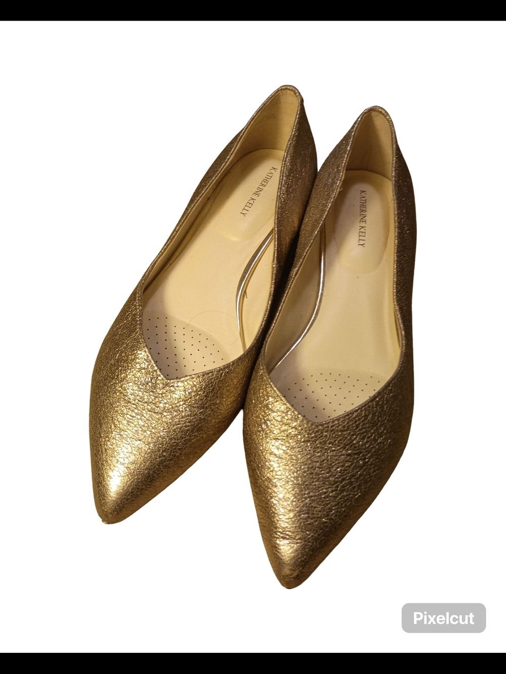 Katherine Kelly brand pointed-toe flats in a gold metallic finish Women's Size 8